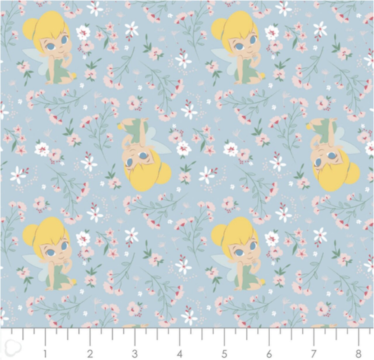 Licensed Camelot Fabrics Peter Pan & Tinkerbell Neverland Gardens Lt. Blue Cotton Fabric by the Yard